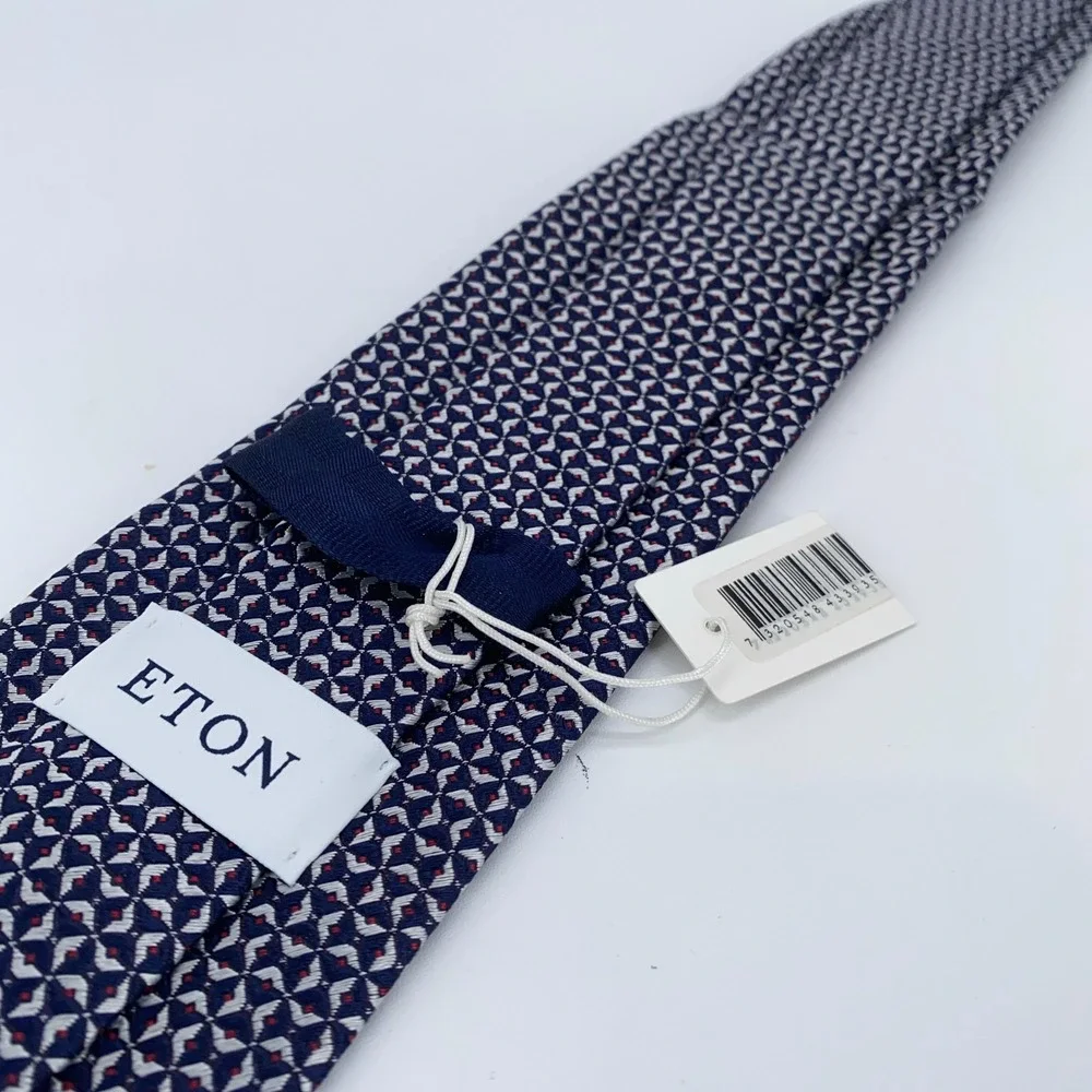 Eton‎ Tie Mens One Size Navy Gray Patterned Silk Classic Necktie England Made